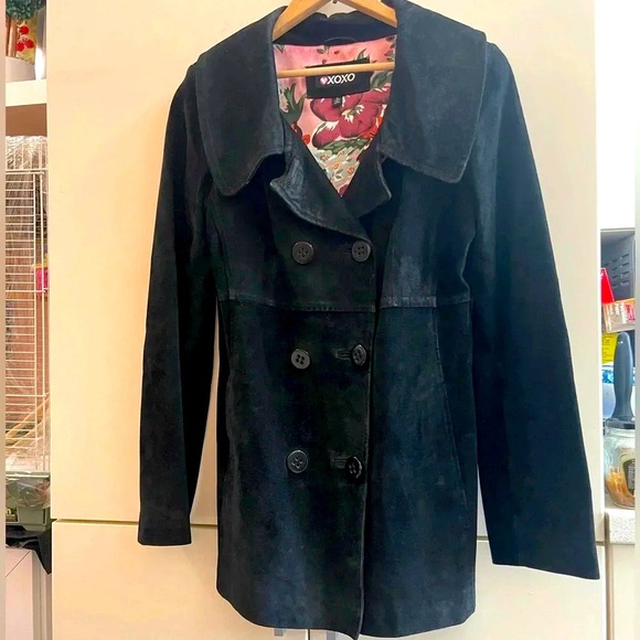 XOXO LEATHER SUEDE Women Black Button Jacket Coat Size S - Picture 1 of 6